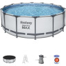 Каркасный бассейн BESTWAY STEEL PRO MAX 427х122см, 15232л + фильтр-насос 3028 л/ч, тент, лестница 5612X BW